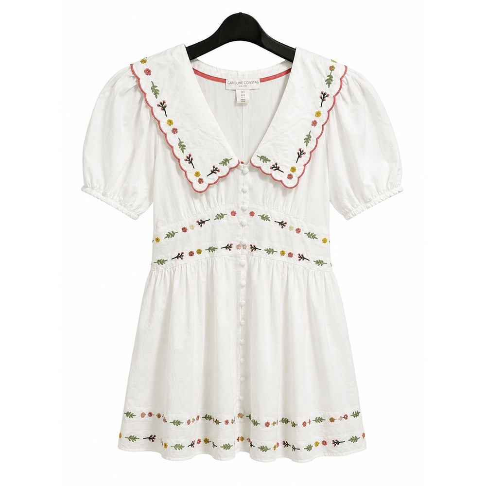 Caroline Constas White Floral Embroidered Scallop Collar Mini Dress NWT Size 6